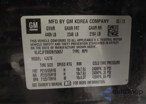 2013 Buick Encore Convenience из США, поврежденный, VIN KL4CJFSB0DB150657